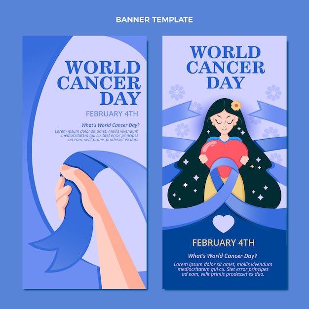 Vetor grátis conjunto de banners verticais do dia do câncer no mundo plano