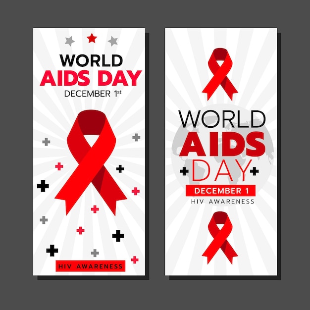 Conjunto de banners verticais do Dia Mundial da AIDS desenhados à mão