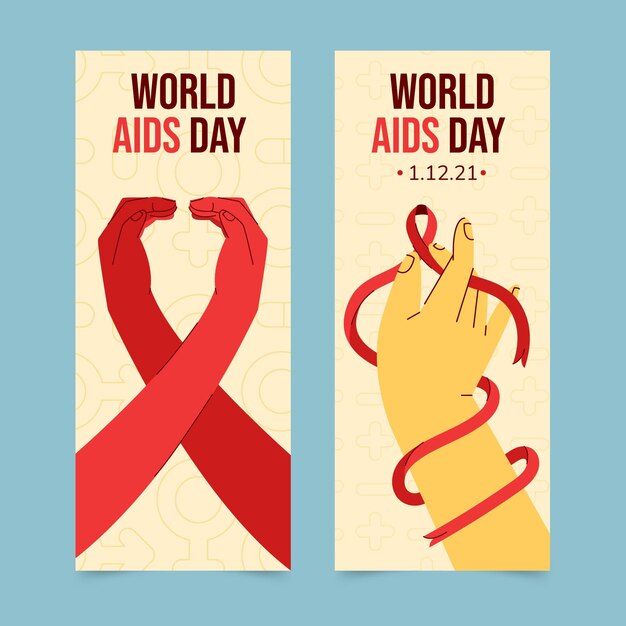 Vetor grátis conjunto de banners verticais do dia mundial da aids desenhados à mão