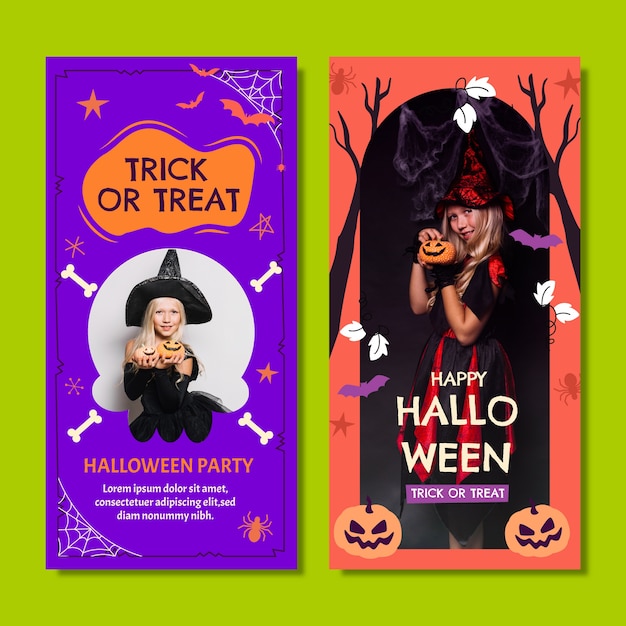 Conjunto de banners verticais planos de halloween