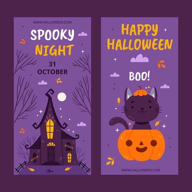 Conjunto de banners verticais planos de halloween