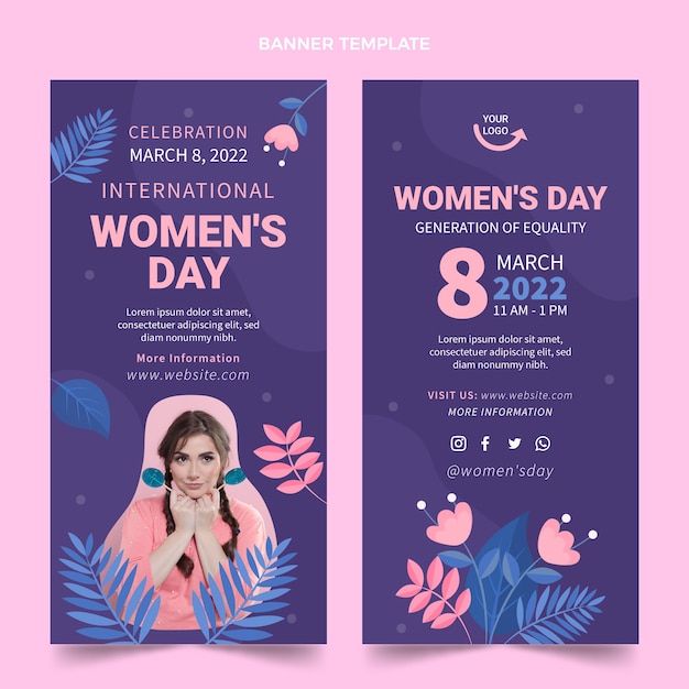 Conjunto de banners verticais planos internacionais para o dia da mulher