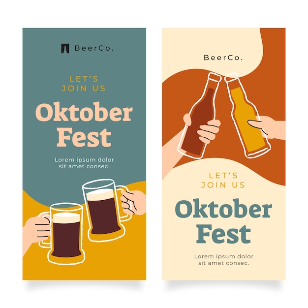 Conjunto de banners verticais planos oktoberfest