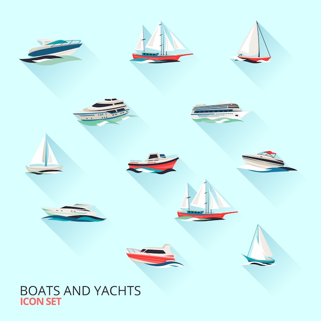 Vetor grátis conjunto de barcos, iates e veleiros