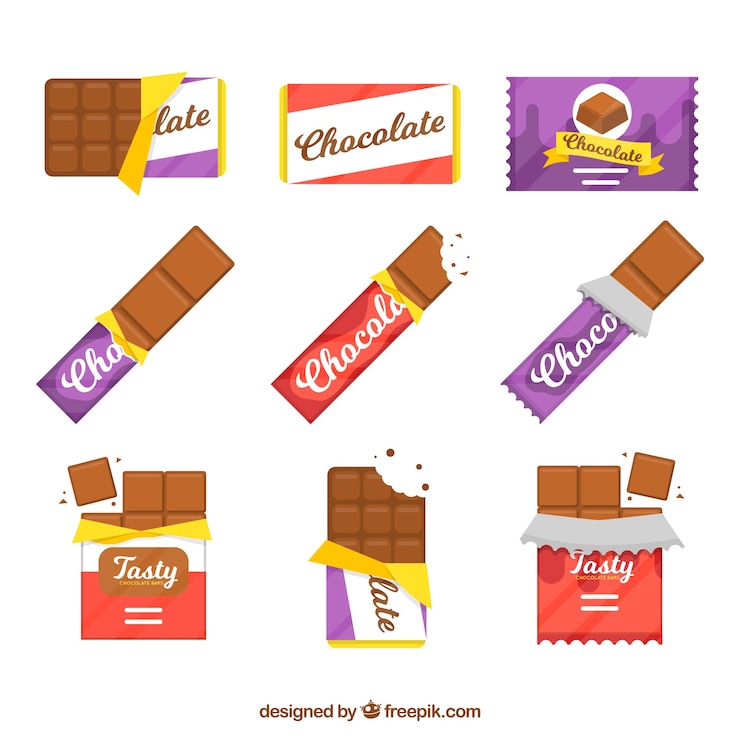 Vetor grátis conjunto de barras e pedaços com diferentes chocolates