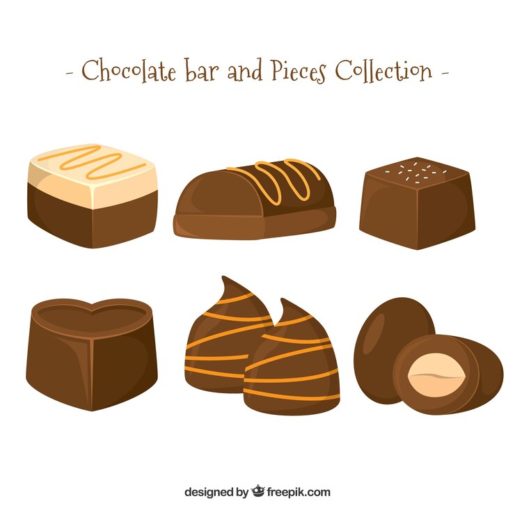 Vetor grátis conjunto de barras e pedaços de chocolate delicioso