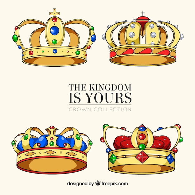 Conjunto de belas coroas com gemas coloridas