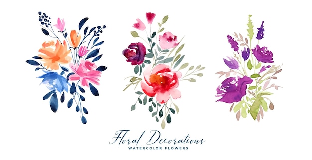 Conjunto de belos desenhos de elementos de bouquet florescentes em vetor de estilo aquarela