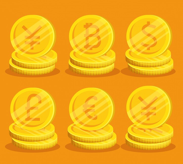 Vetor grátis conjunto de bitcoins dourados