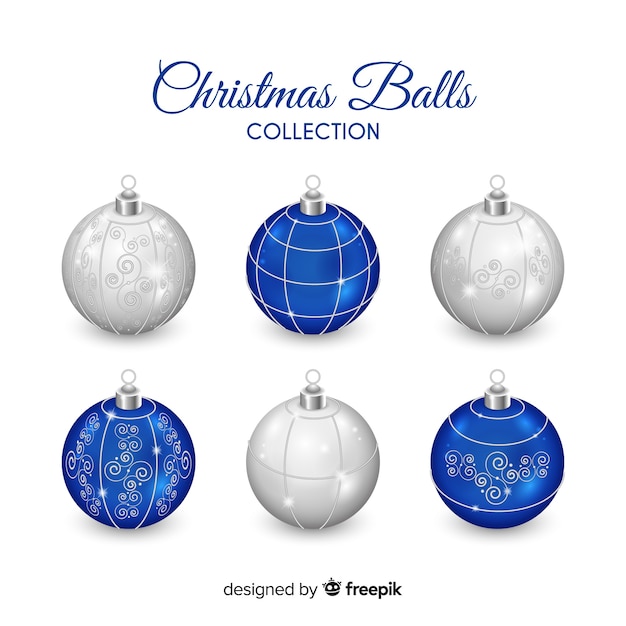 Vetor grátis conjunto de bolas de natal azul e prata