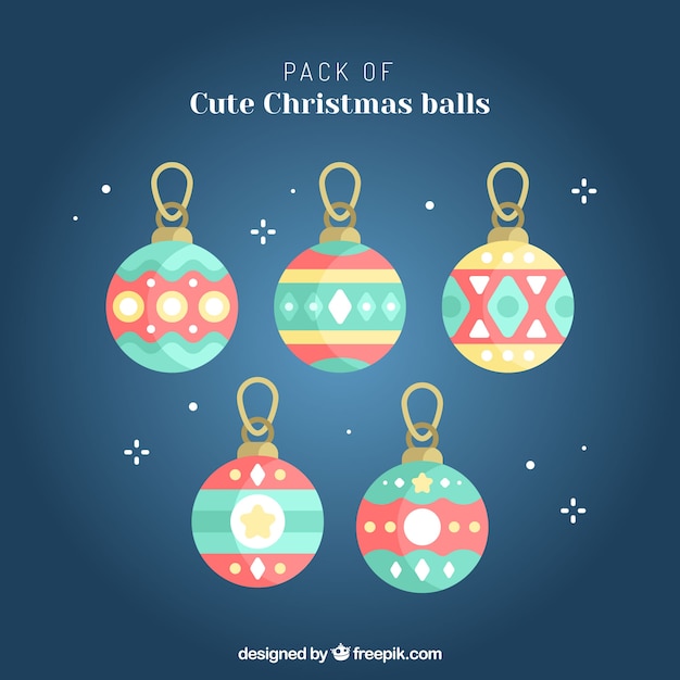 Conjunto de bolas de natal no design plano