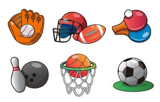 Vetor grátis conjunto de bolas esportivas e equipamentos de objetos para exercícios