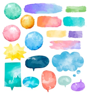 Conjunto de bolhas do discurso de aquarela colorida