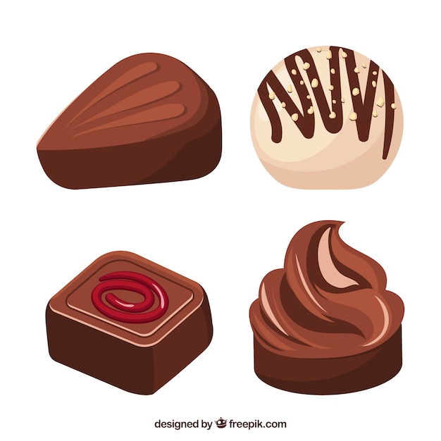 Conjunto de bombons de chocolate com diferentes sabores