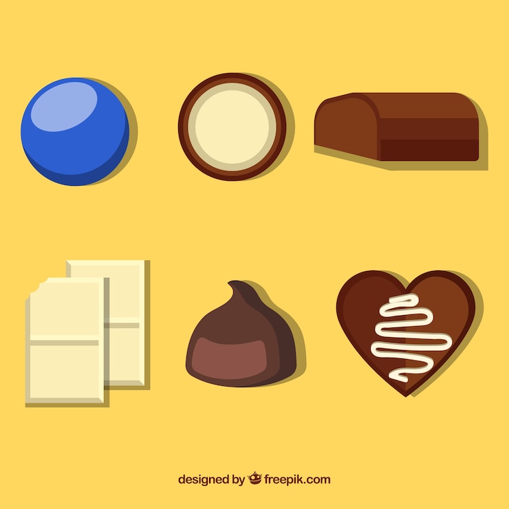 Vetor grátis conjunto de bombons de chocolate com diferentes sabores