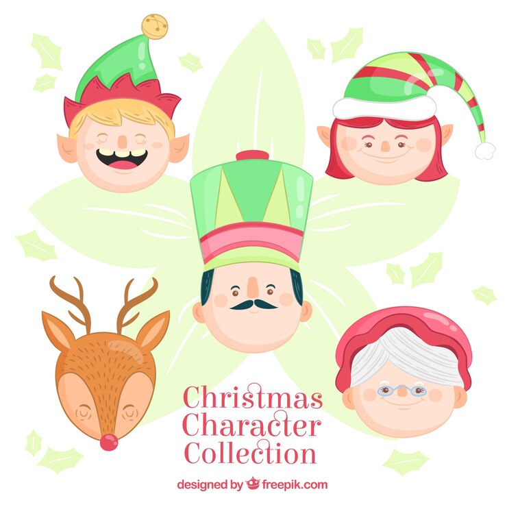 Vetor grátis conjunto de bonitos personagens de natal desenhados a mão