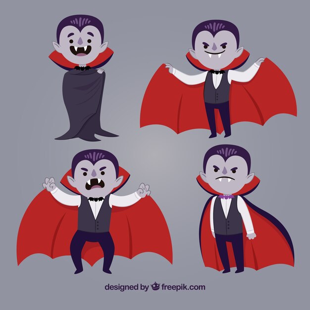 Conjunto de bonitos personagens de vampiros desenhados a mão