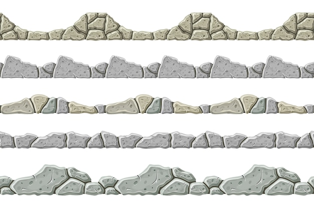 Vetor grátis conjunto de borda de pedra cinza velho padrão sem emenda.
