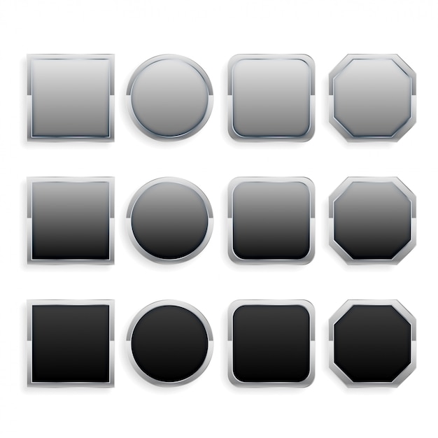 Vetor grátis conjunto de botões de armação de metal preto e cinza