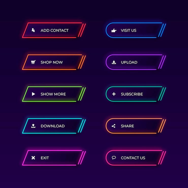 Vetor grátis conjunto de botões de chamada de ação neon realista