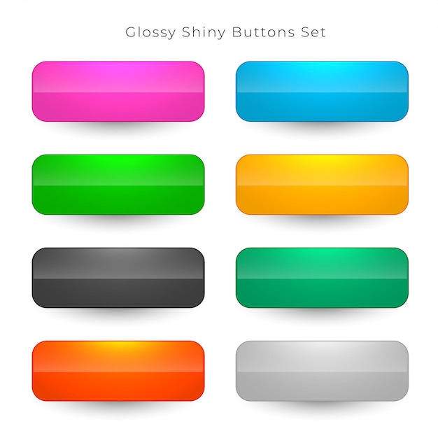 Conjunto de botões web brilhante em oito cores