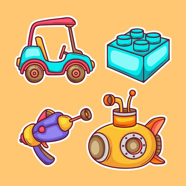 conjunto de brinquedos desenhados à mão