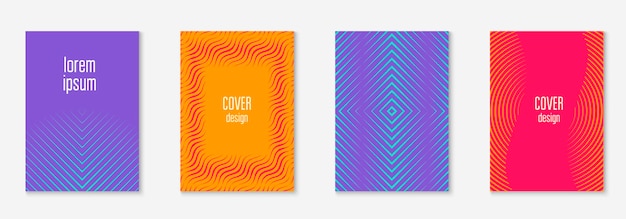 Conjunto de brochura. convite de plástico, banner, caderno, conceito de página. laranja e rosa. defina o folheto como uma capa minimalista da moda. elemento geométrico de linha. Vetor Premium