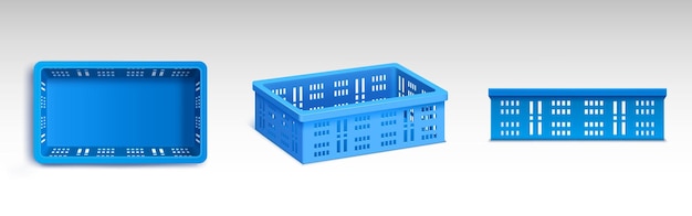 Vetor grátis conjunto de caixas de plástico azuis isoladas em branco