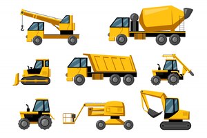 Conjunto de caminhões de construção