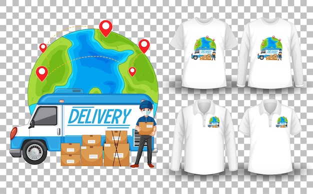Conjunto de camisa de maquete com tema de entrega
