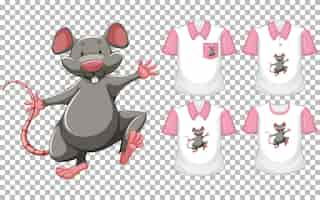 Vetor grátis conjunto de camisas diferentes com o personagem de desenho animado do mouse isolado em fundo transparente