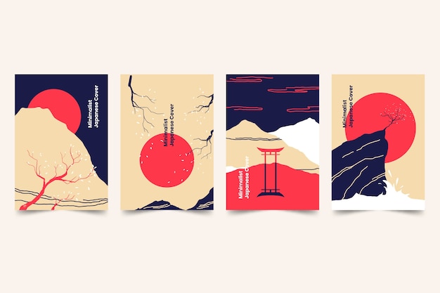 Vetor grátis conjunto de capa japonesa minimalista