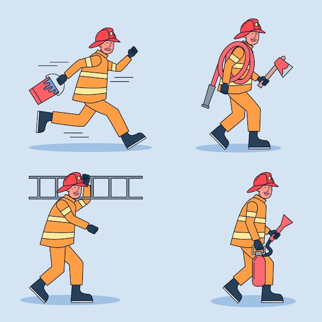 Vetor grátis conjunto de caracteres de bombeiro