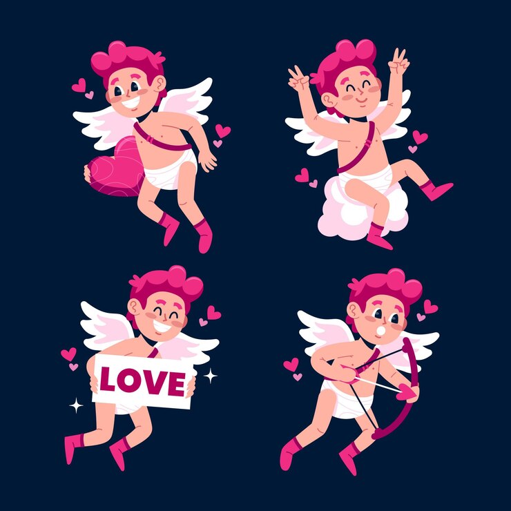 Vetor grátis conjunto de caracteres de cupido de design plano