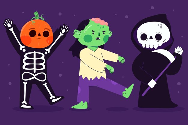 Conjunto de caracteres de halloween de design plano