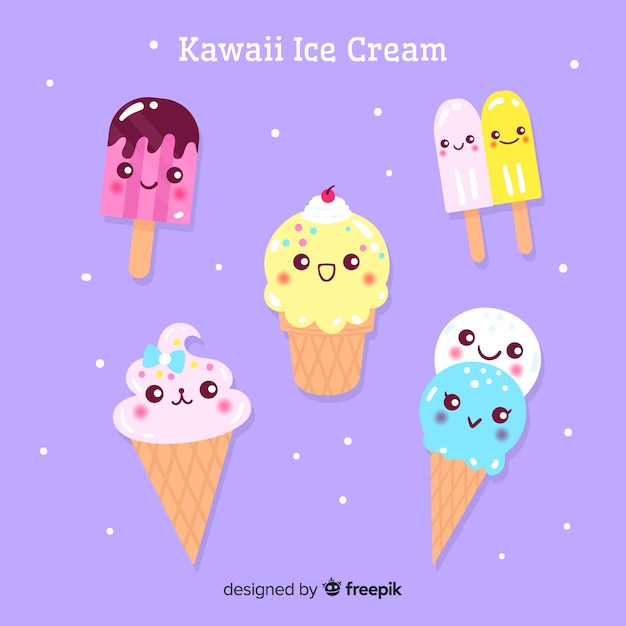 Conjunto de caracteres de sorvete de kawaii mão desenhada