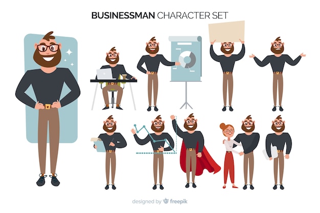 Vetor grátis conjunto de caracteres do empresário