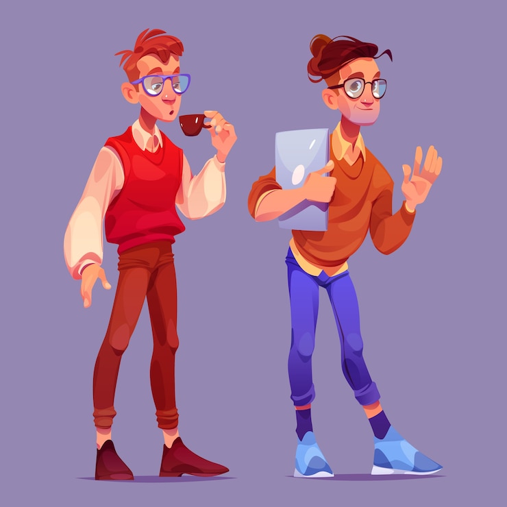 Vetor grátis conjunto de caracteres nerd de estilo de desenho animado