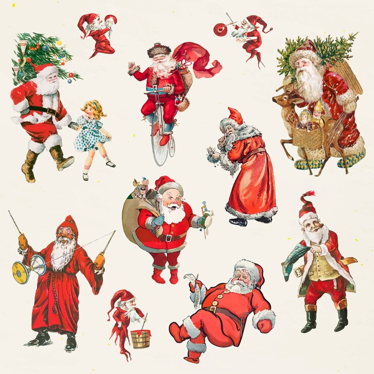 Vetor grátis conjunto de caracteres tradicionais do papai noel