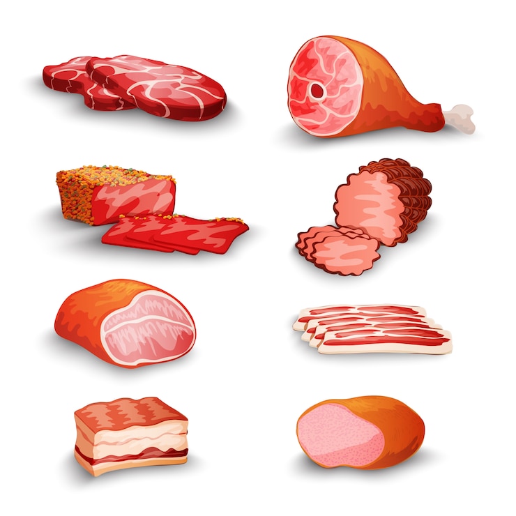 Vetor grátis conjunto de carne fresca