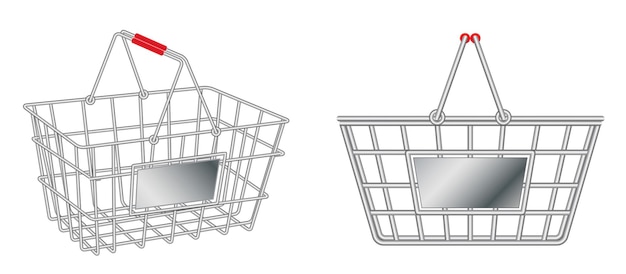 Conjunto de carrinho de compras pequeno ou cesto de compras de arame ou cesto de compras de recipiente de metal