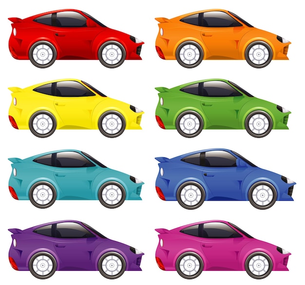 Vetor grátis conjunto de carros de corrida em cores diferentes