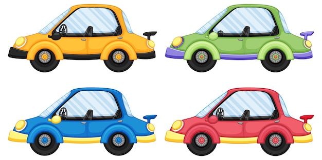 Conjunto de carros diferentes em estilo cartoon