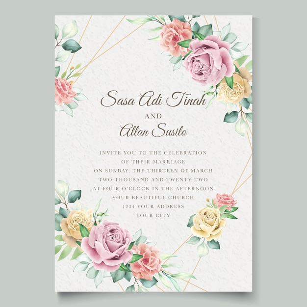 Conjunto de cartão de casamento de aquarela floral