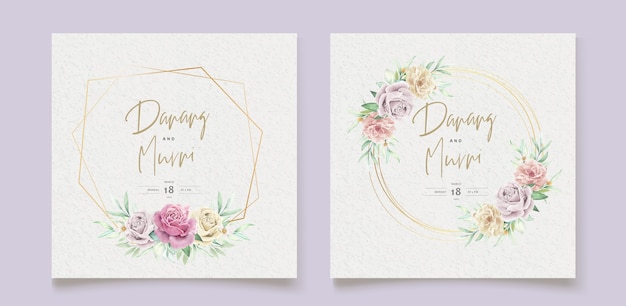 Conjunto de cartão de casamento de elementos florais em aquarela