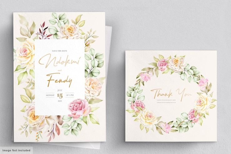 Vetor grátis conjunto de cartão de casamento floral em aquarela romântico