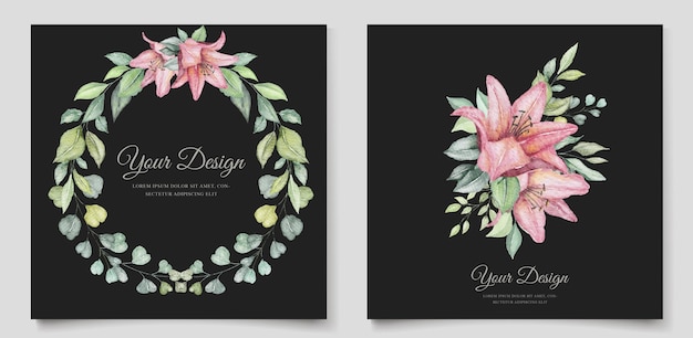 Conjunto de cartão de casamento floral minimalista
