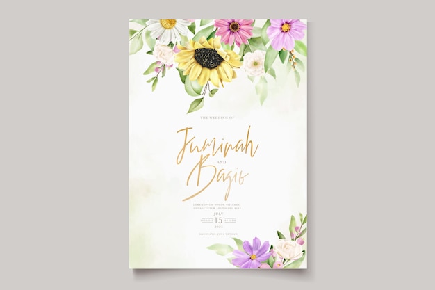 Conjunto de cartão de convite aquarela floral desenhado à mão