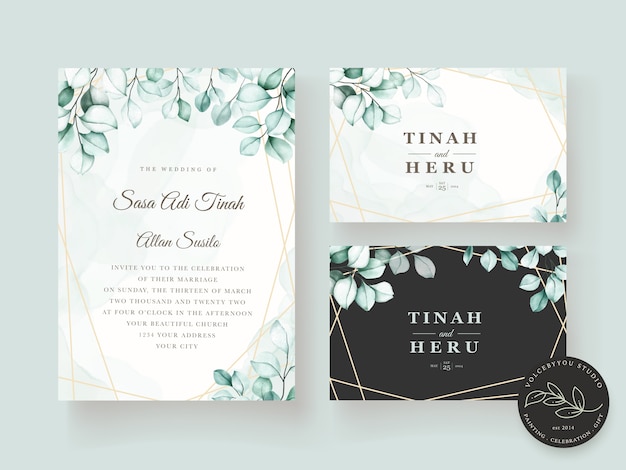 Vetor grátis conjunto de cartão de convite de casamento de eucalipto elegante