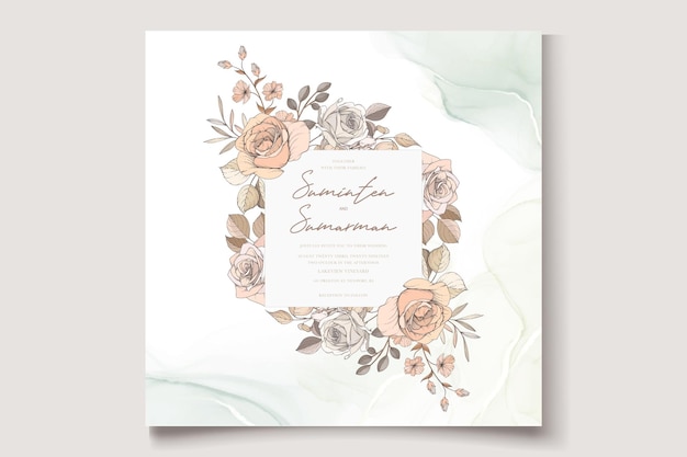 Conjunto de cartão de convite de casamento de lindas rosas desenhadas à mão